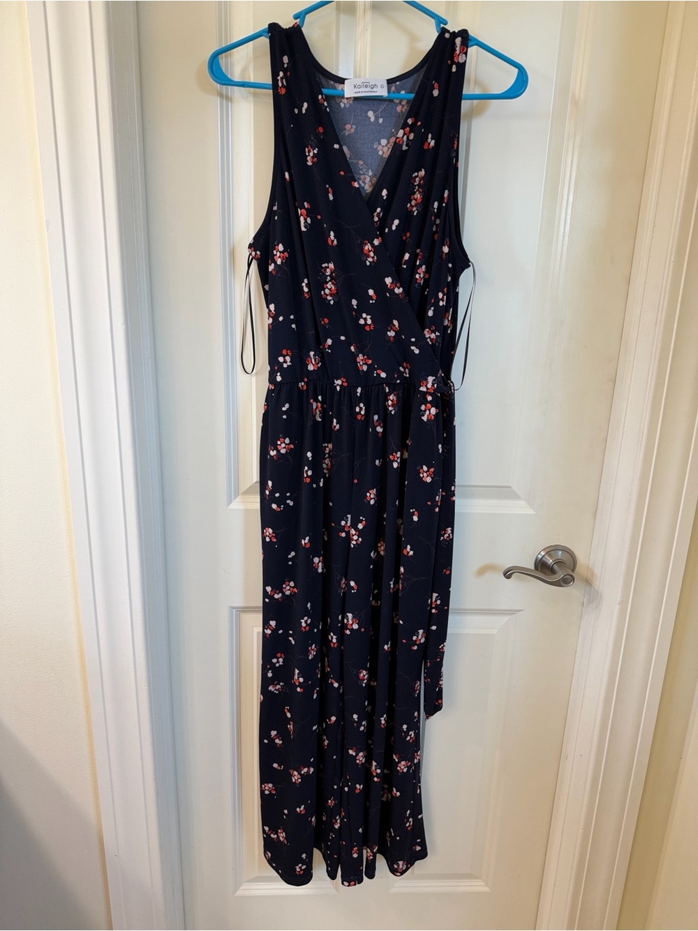 Kaileigh Navy Floral Faux-Wrap Maxi Dress